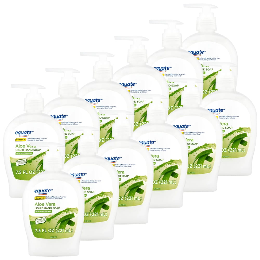 Equate Aloe Vera Liquid Hand Soap with Moisturizers, 7.5 fl oz, 12 Pack