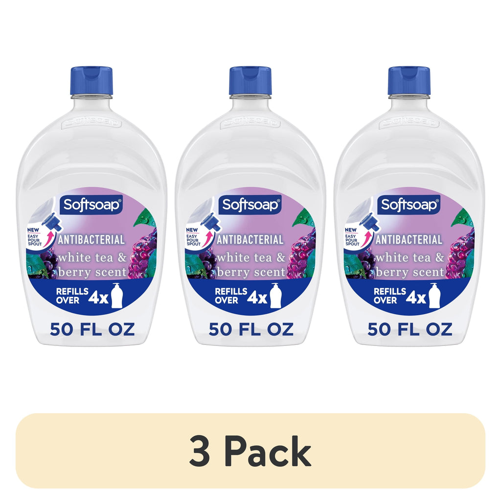 (3 pack) Softsoap Antibacterial Liquid Hand Soap, New Easy Pour Spout, White Tea and Berry Scent, 50 fl oz