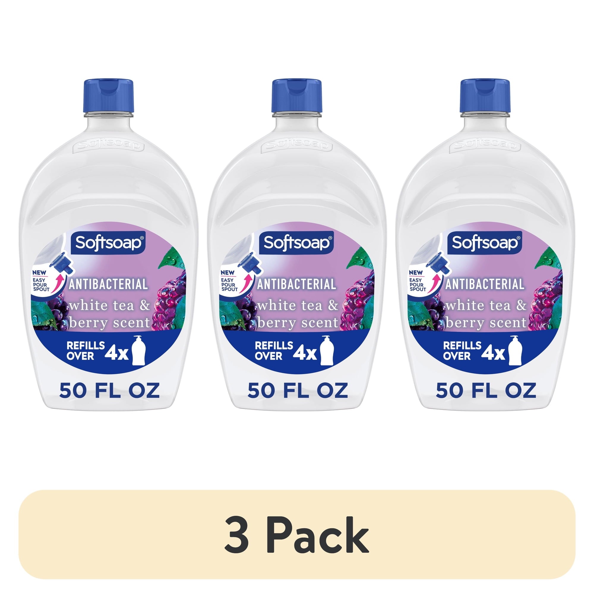 (3 pack) Softsoap Antibacterial Liquid Hand Soap, New Easy Pour Spout, White Tea and Berry Scent, 50 fl oz