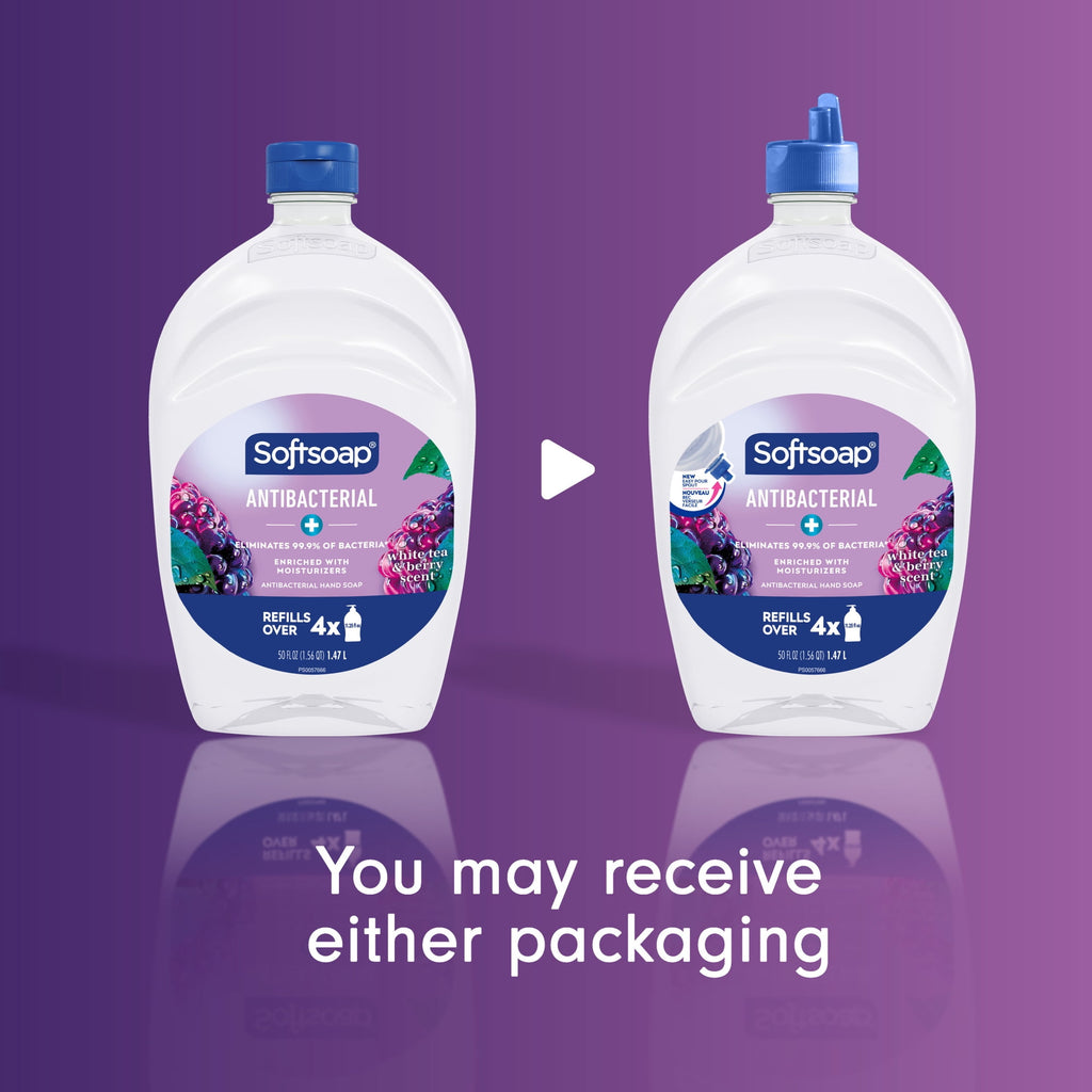(3 pack) Softsoap Antibacterial Liquid Hand Soap, New Easy Pour Spout, White Tea and Berry Scent, 50 fl oz