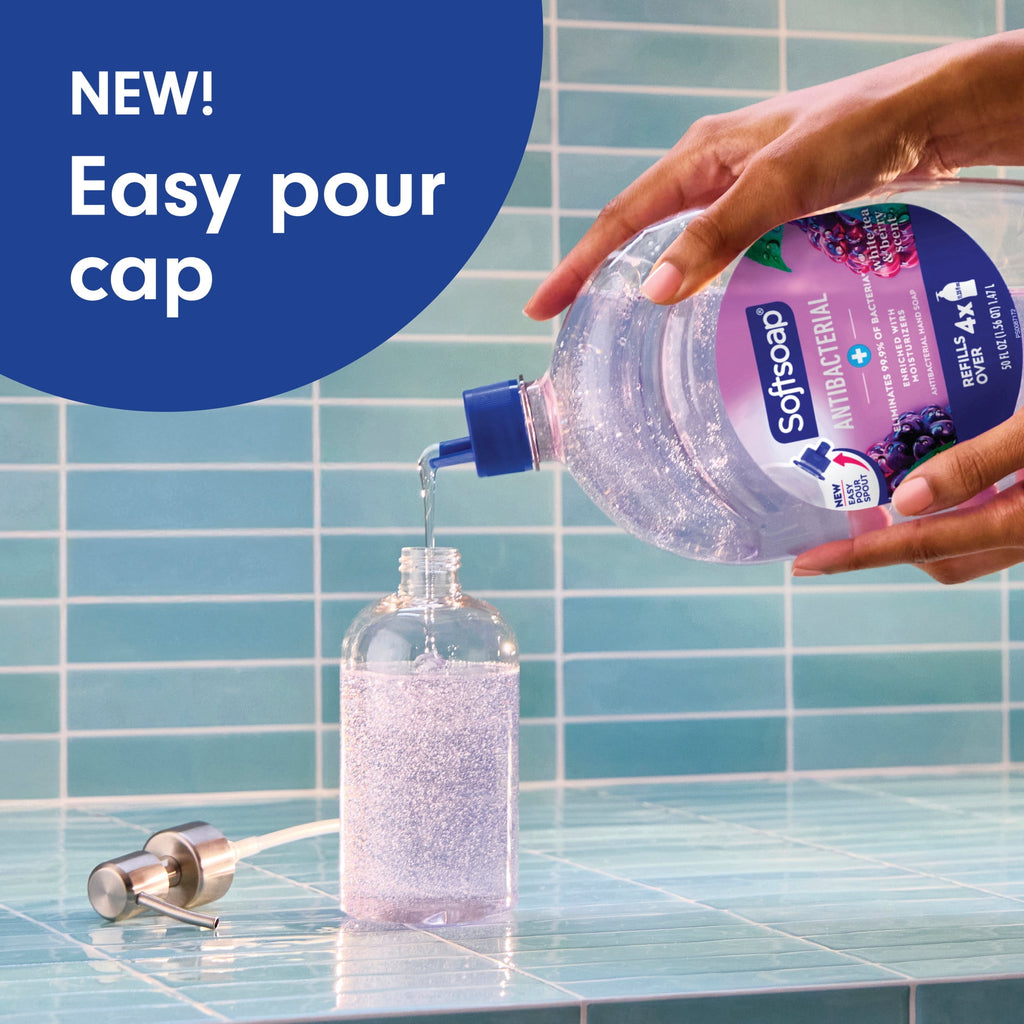 (3 pack) Softsoap Antibacterial Liquid Hand Soap, New Easy Pour Spout, White Tea and Berry Scent, 50 fl oz