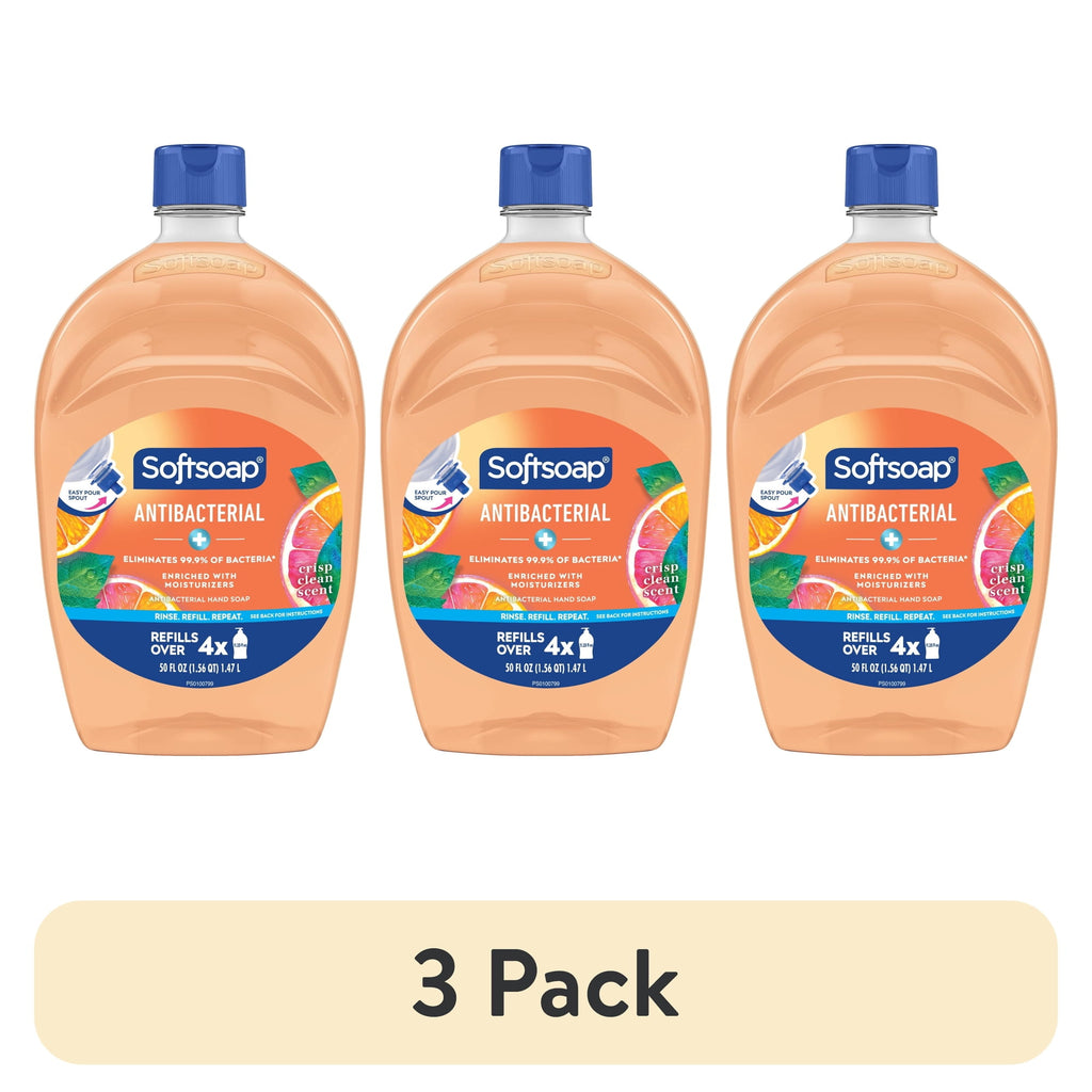 (3 pack) Softsoap Crisp Clean Antibacterial Liquid Hand Soap with New Easy Pour Spout, 50 fl oz Refill Bottle