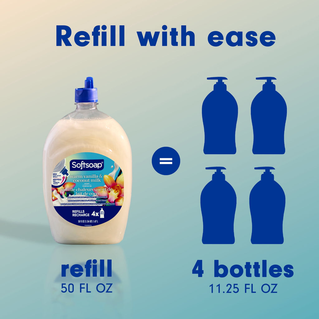 Softsoap Moisturizing Liquid Hand Soap, Warm Vanilla and Coconut Milk Scent, 2 x 50 fl oz Refill