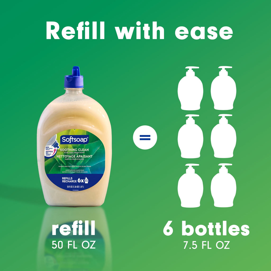 (2 pack) Softsoap Soothing Clean Liquid Hand Soap with New Easy Pour Spout, Aloe Vera Fresh Scent, 50 fl oz